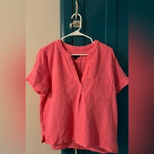 J.Crew v-neck double gauze popover size L color pink